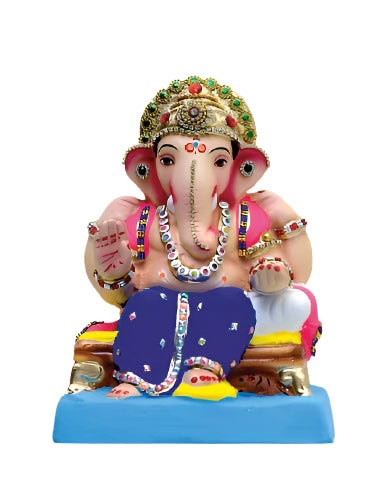 Ganesh Idol 8″ Home Visarjan Kacchi Mitti (Eco Friendly – 50 (Diamond) – Assorted Colour – Only Berlin same day delivery