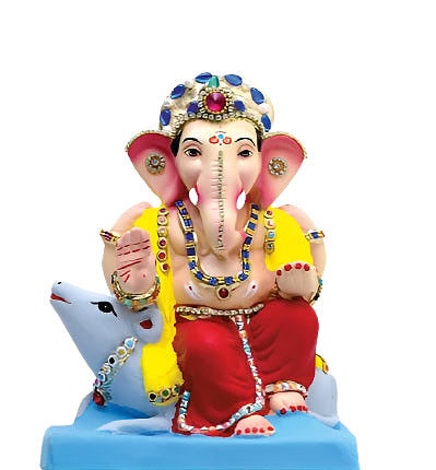Ganesh Idol 8″ Home Visarjan Kacchi Mitti (Eco Friendly – 44 (Diamond) – Assorted Colour – Only Berlin same day delivery