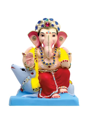 Ganesh Idol 8″ Home Visarjan Kacchi Mitti (Eco Friendly – 44 (Diamond) – Assorted Colour – Only Berlin same day delivery