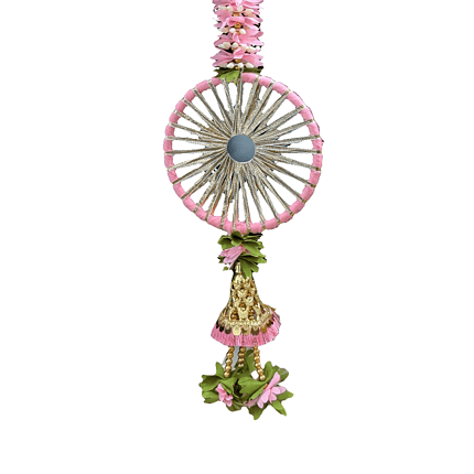 Artificial Marigold  Hanging Toran (Pink) Chakra and  Bell Set of 2