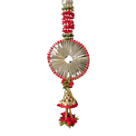 Artificial Marigold  Hanging Toran (Red) Chakra and Bell Set of 2