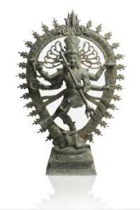 Bronze Shiva Nataraja statue representing cosmic dance, traditional Indian art piece.