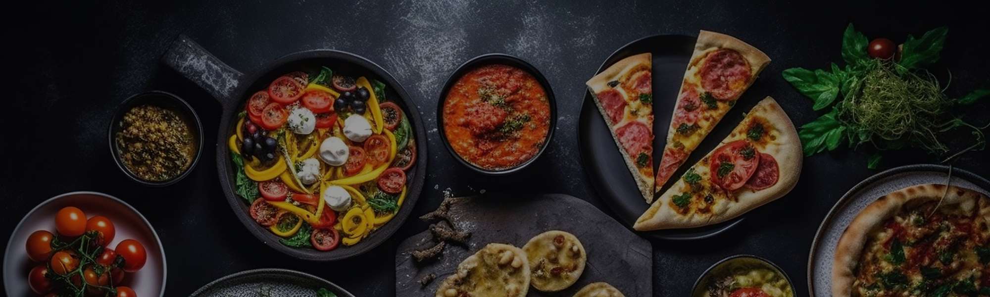 Vibrant Indian dishes including pizza, salads, and traditional curries at Utsav Market. Perfect for.
