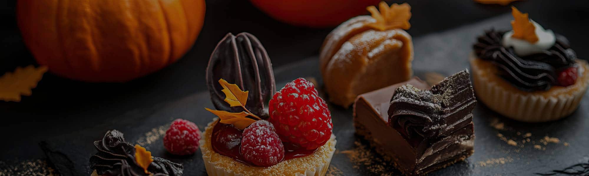 Autumn-themed desserts including pumpkin, chocolate, and berry treats at Utsav Market™.