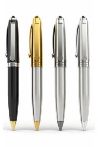 Stylish ballpoint pens with metallic finishes in black, gold, silver, and chrome for professional us.